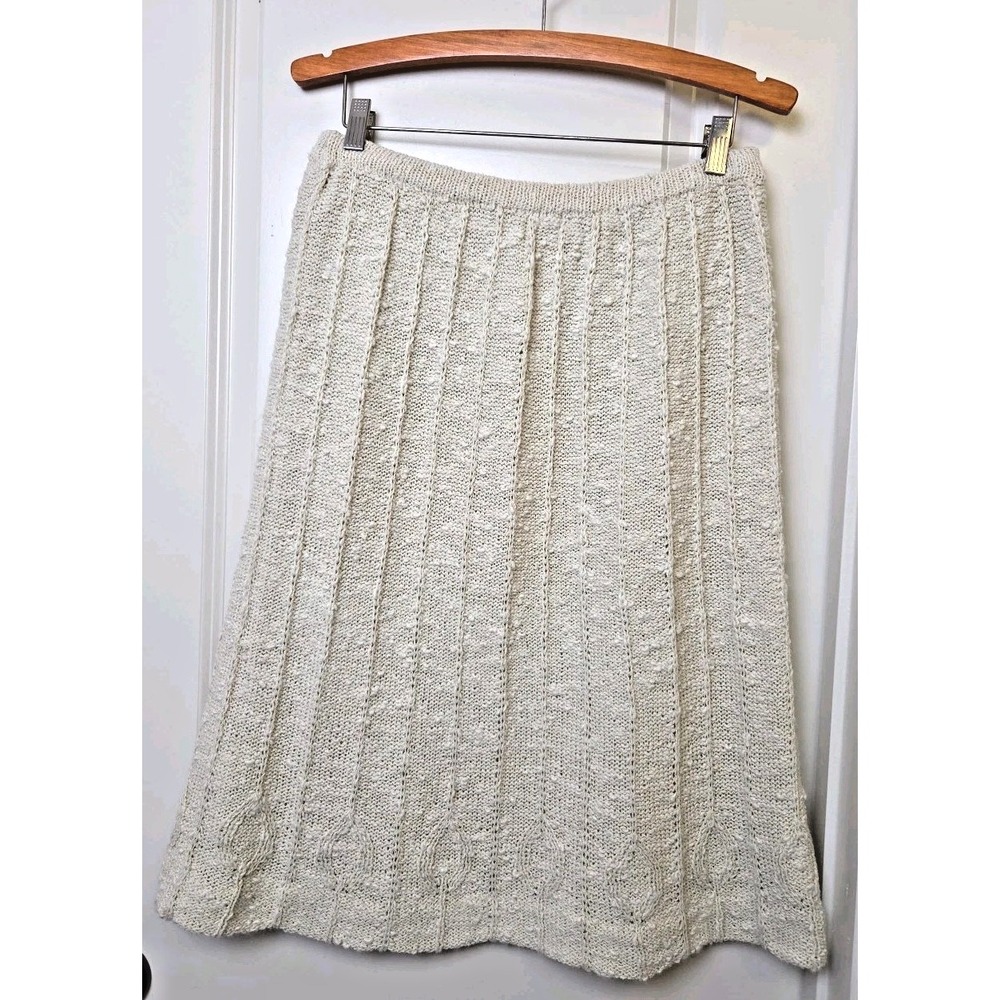 VTG 80s Marisa Christina Sweater Crochet Skirt Women S/M‎ Cable Knit Ivory
